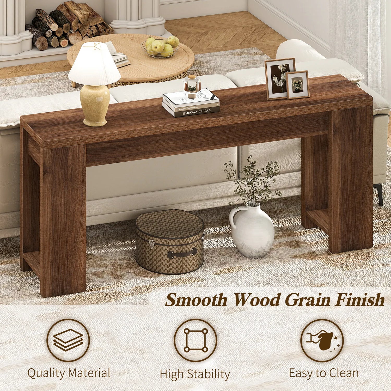 71" Long Console Table, Wood Farmhouse Entryway Table for Living Room,Narrow Sofa Table for Front Door,Entry, Hallway,Brown