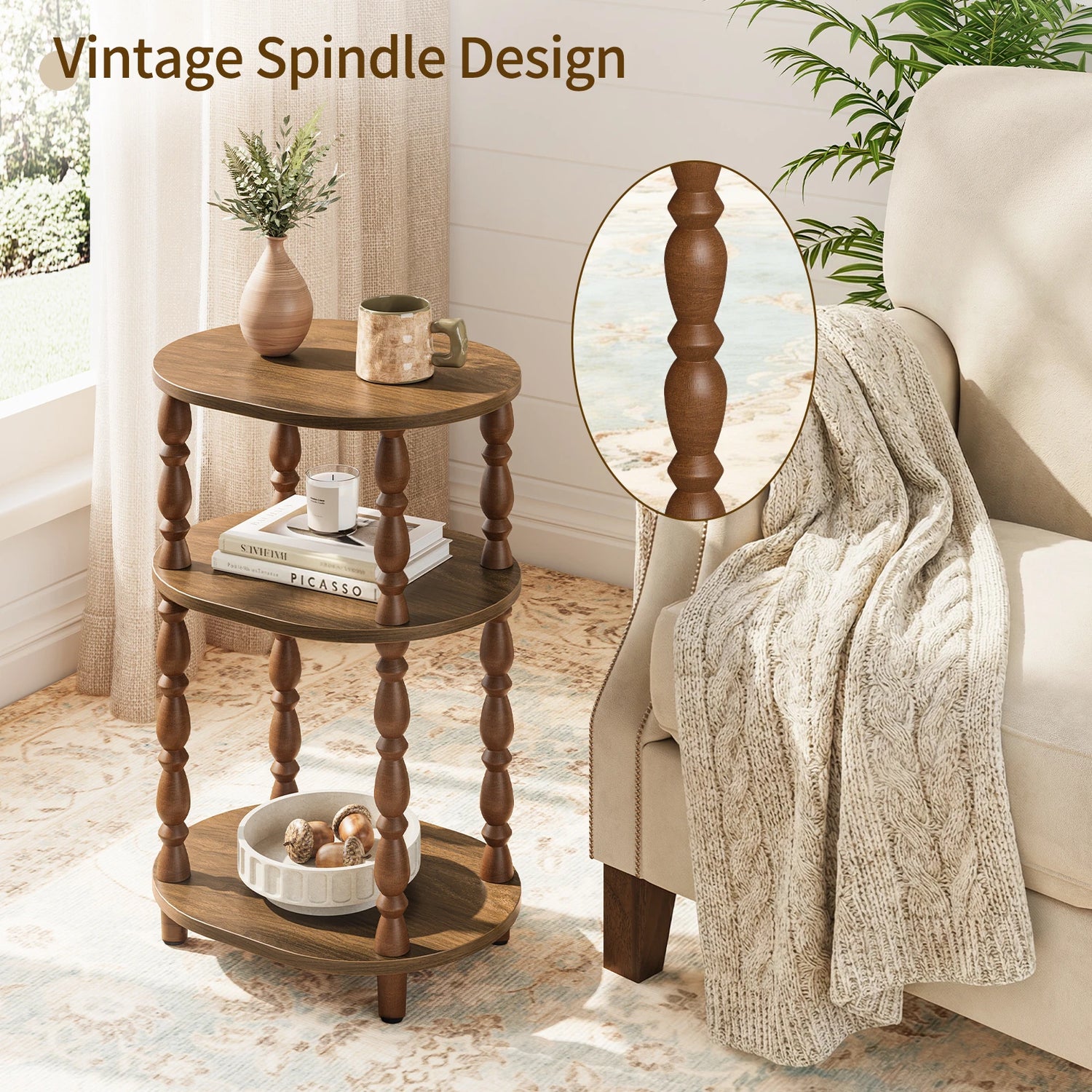 Maliowa 3-Tier Side Table, Small End Table for Living Room Bedroom, Accent Table Nightstand with Storage Shelf for Narrow Spaces