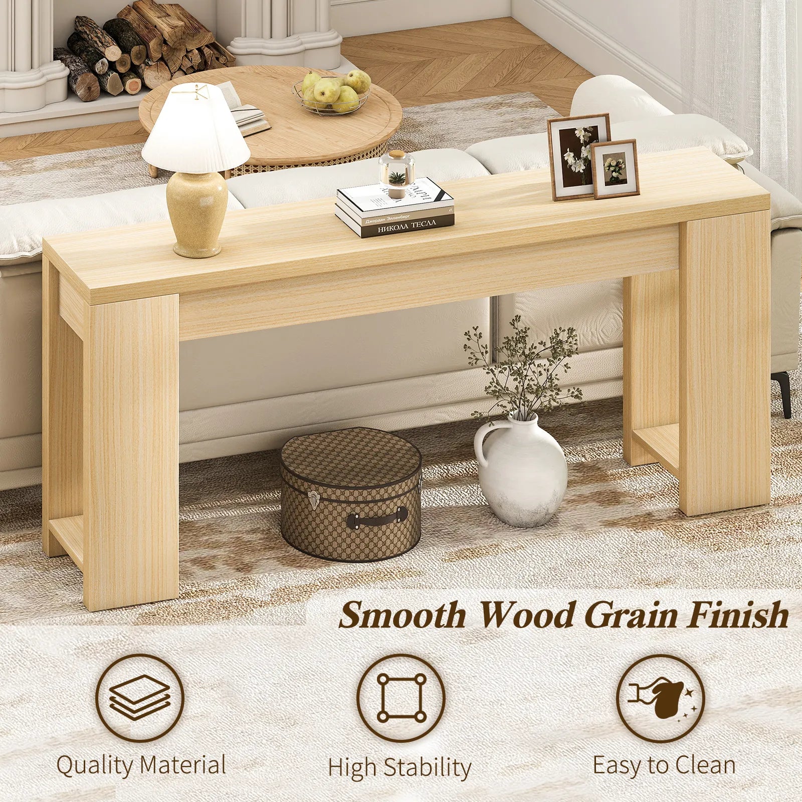 71" Long Console Table, Wood Farmhouse Entryway Table for Living Room,Narrow Sofa Table for Front Door,Entry, Hallway,Brown