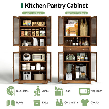 Curlaky 72" Kitchen Pantry Cabinet with Doors and Adjustable Shelves, Tall Kitchen Pantry Storage Cabinet with Drawers, Wood Food Storage Cabinets, Freestanding Cupboard for Dining Room, Living Room