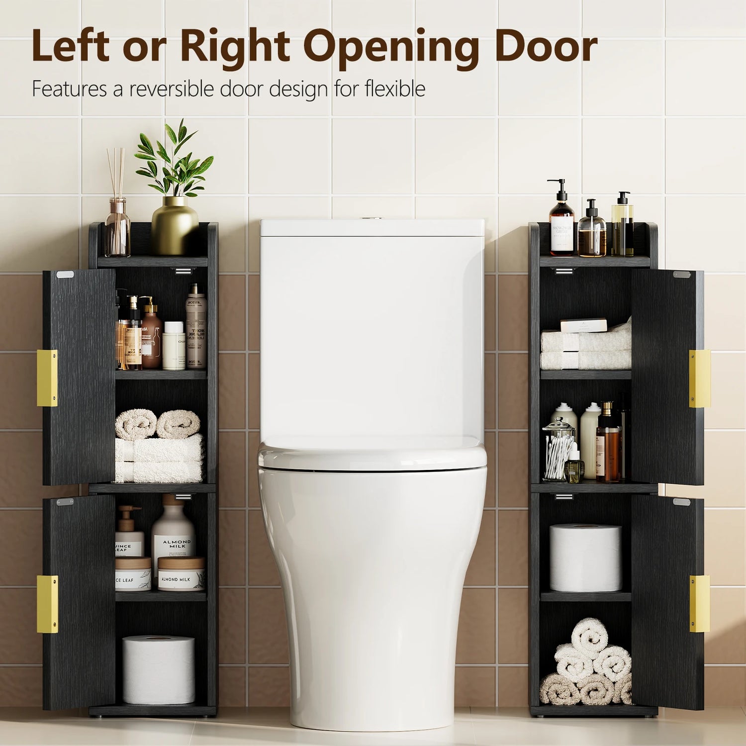 Maliowa Small Bathroom Storage Cabinet, Narrow Toilet Paper Storage Cabinet with 2 Doors &amp; Adjustable Shelves, Slim Storage Cabinets for Small Space