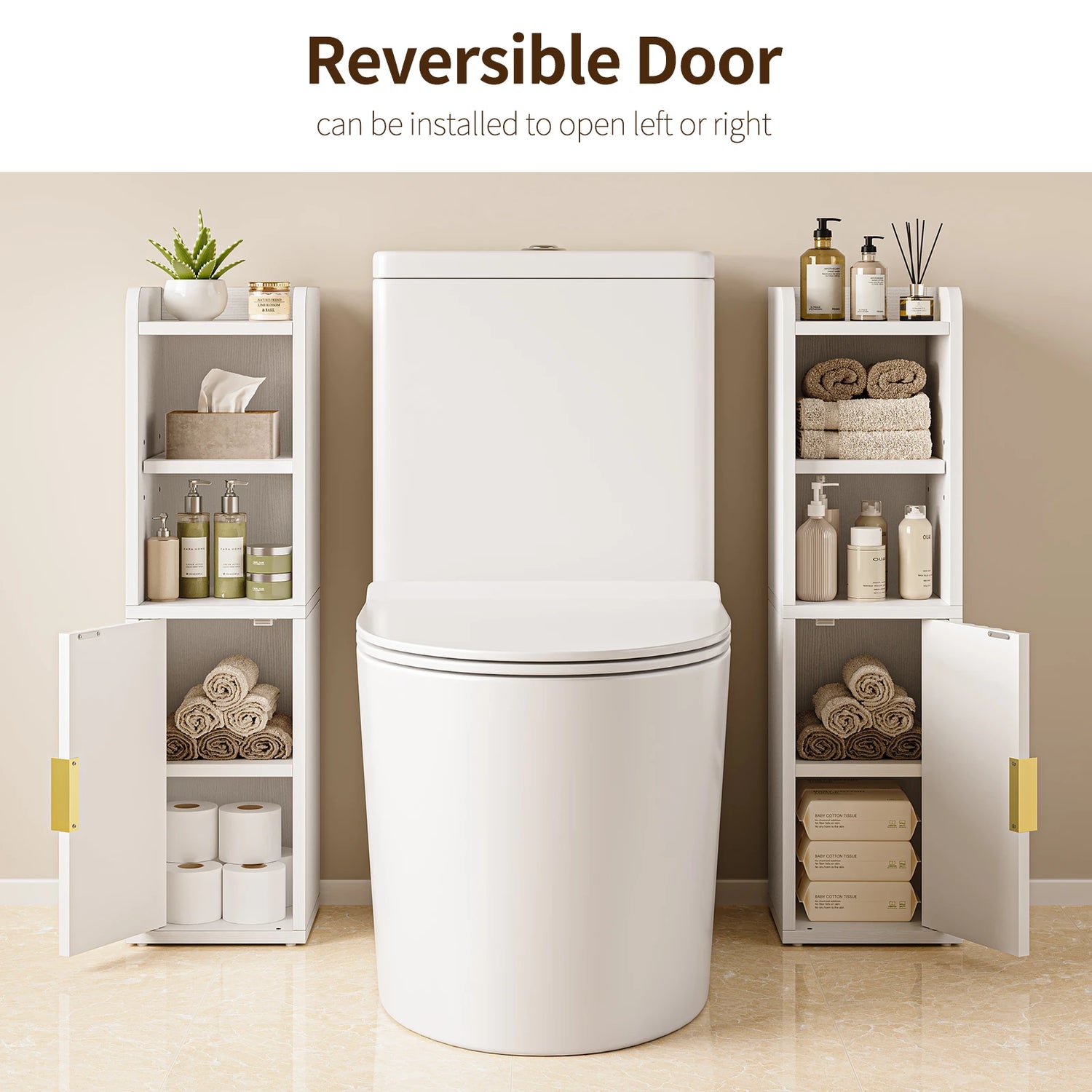 Maliowa Small Bathroom Storage Cabinet, Narrow Bathroom Cabinet with Fluted Door&amp;Adjustable Shelf, Wood Toilet Paper Storage Cabinets for Small Space