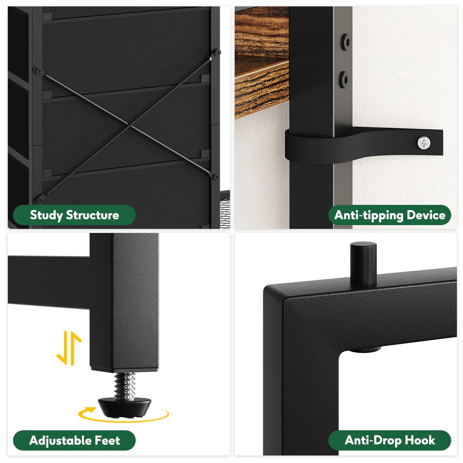 Yoob Small Dresser with Hanging Rack - Small Closet with 4 Fabric Storage Drawers, Chest of Drawer for Bedroom Entryway Dorm