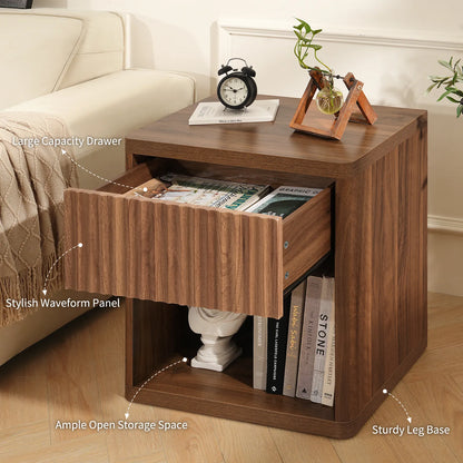 CURLA Fluted Nightstand with Drawer and Storage