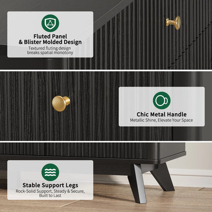 9 Drawer Dresser for Bedroom, Fluted Black Dresser for Storage, 52.8" Wood Dressers &amp; Chests of Drawers for Closet, Living Room, Entryway