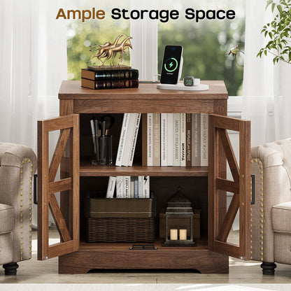 Curlaky Farmhouse Nightstand with Charging Station, Night Stand Side Table with Storage Cabinet, End Table with Adjustable Shelf, Side Tables Bedroom