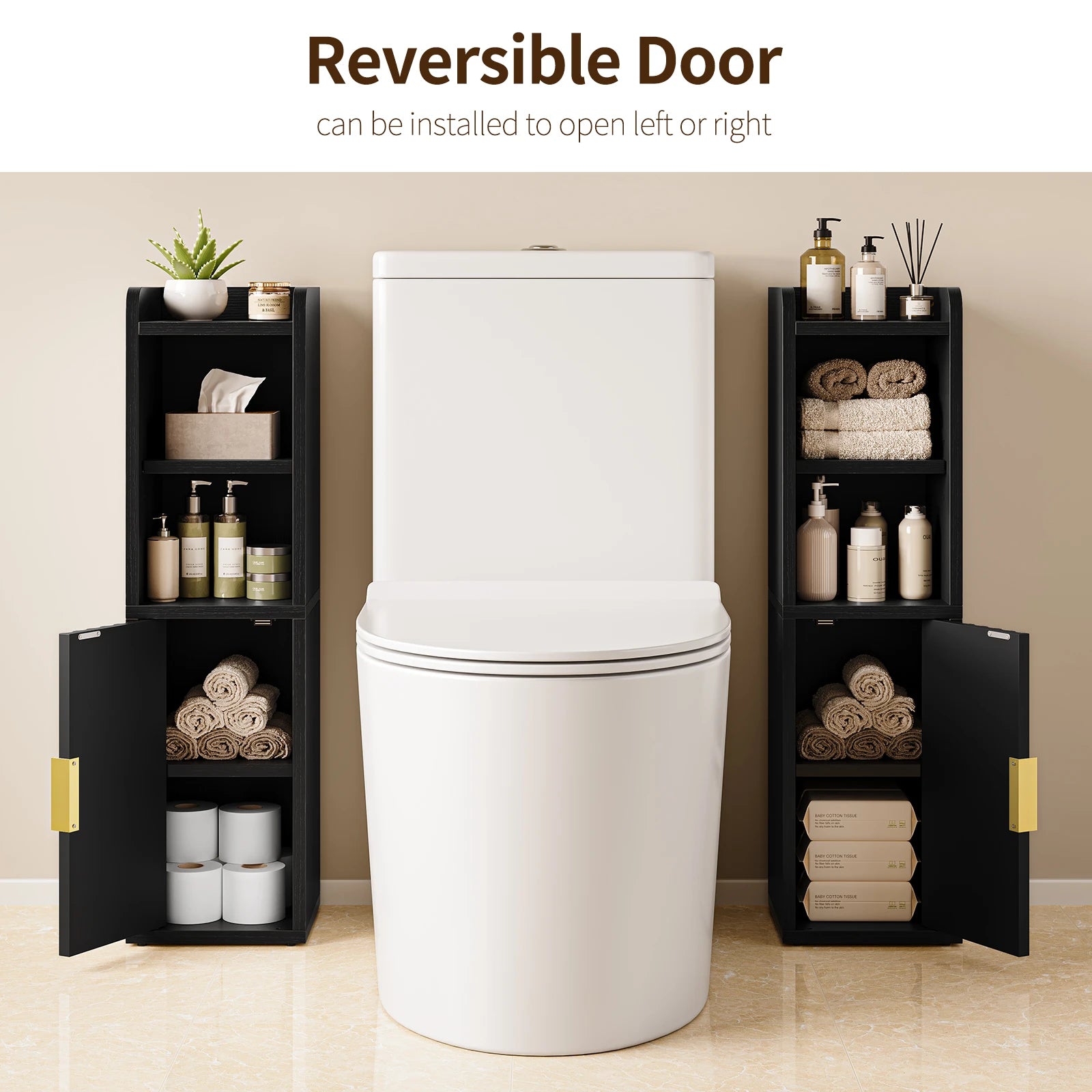 Maliowa Small Bathroom Storage Cabinet, Narrow Bathroom Cabinet with Fluted Door&amp;Adjustable Shelf, Wood Toilet Paper Storage Cabinets for Small Space