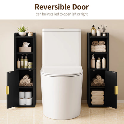 Maliowa Small Bathroom Storage Cabinet, Narrow Bathroom Cabinet with Fluted Door&amp;Adjustable Shelf, Wood Toilet Paper Storage Cabinets for Small Space