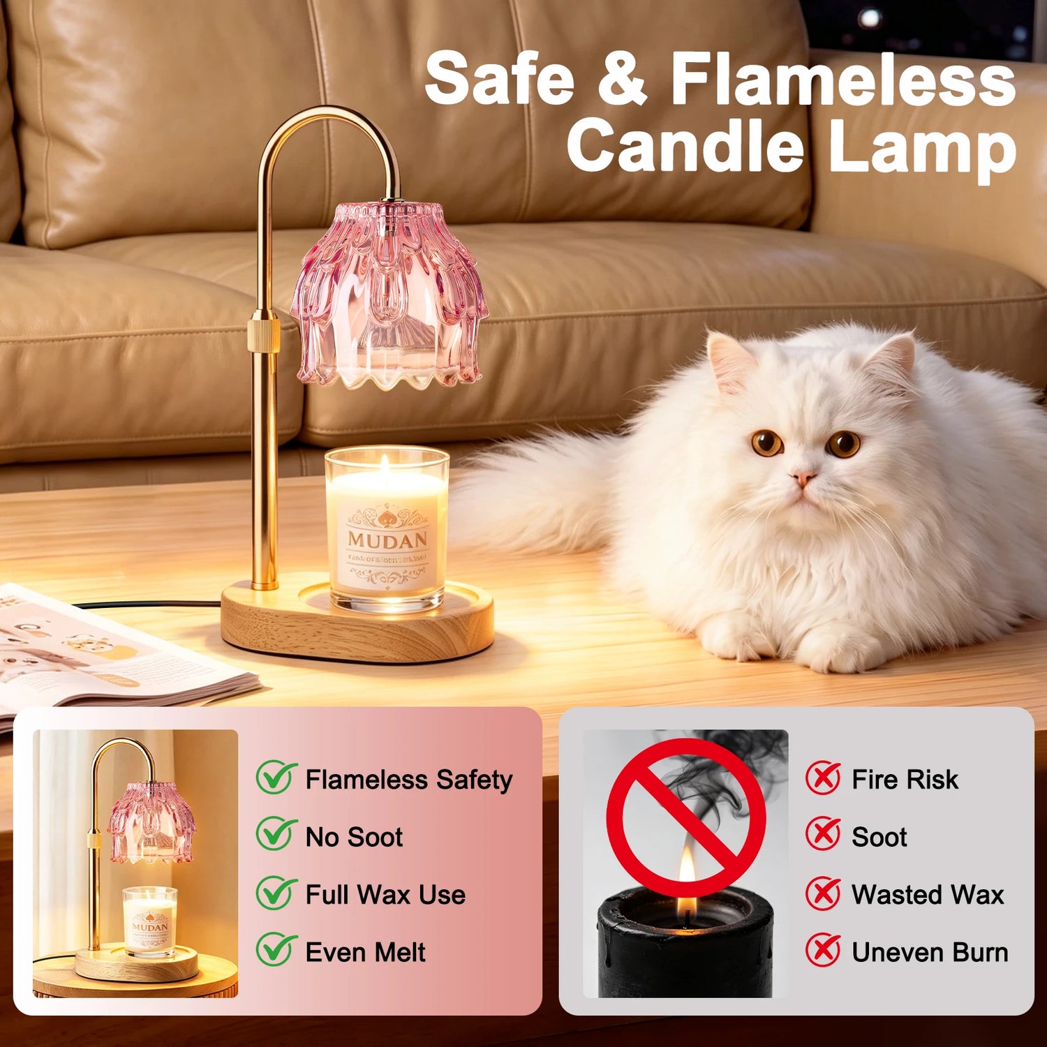 Maliowa Candle Warmer Lamp with Timer Dimmable, Adjustable Height Wax Warmer Lamp, Gifts Wax Melt Light for New Home Decor
