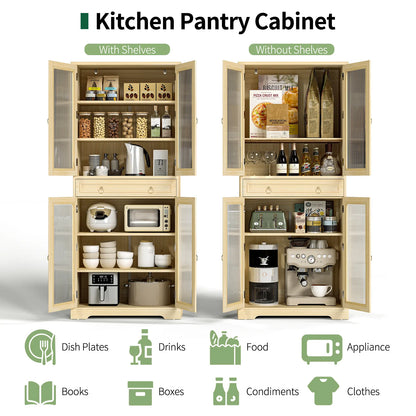 Curlaky 72" Kitchen Pantry Cabinet with Doors and Adjustable Shelves, Tall Kitchen Pantry Storage Cabinet with Drawers, Wood Food Storage Cabinets, Freestanding Cupboard for Dining Room, Living Room