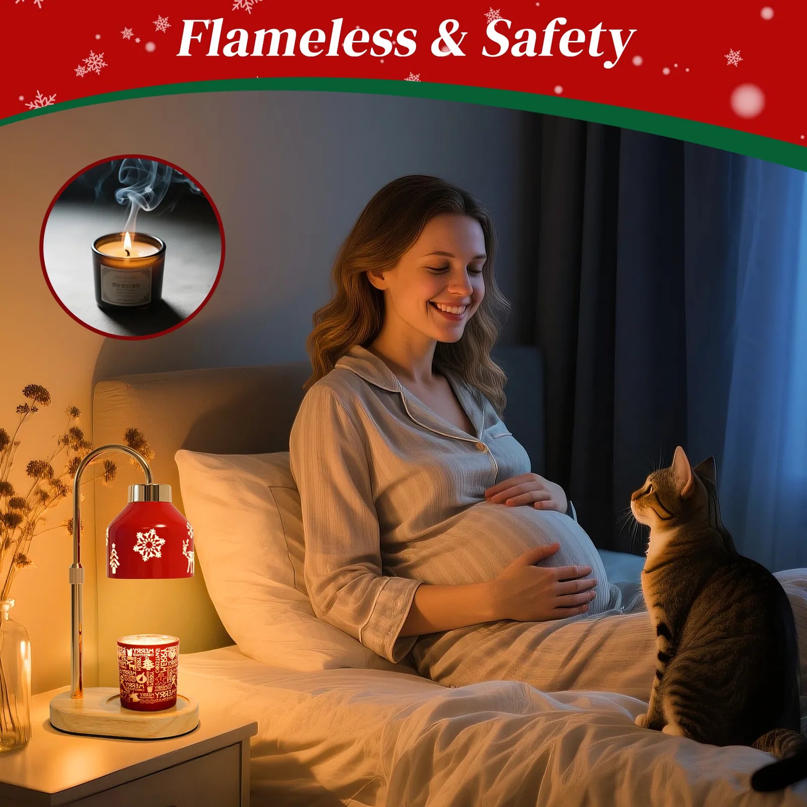 Christmas Candle Warmer Lamp with Timer, Adjustable Height Dimmable Candle Lamp Warmer - Gifts for Home Decor，Christmas Red