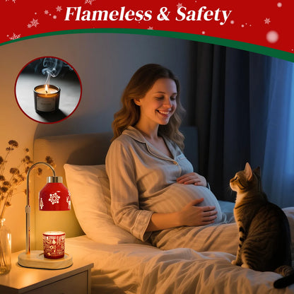 Christmas Candle Warmer Lamp with Timer, Adjustable Height Dimmable Candle Lamp Warmer - Gifts for Home Decor，Christmas Red