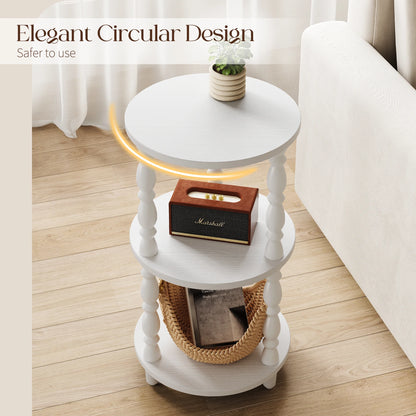 Maliowa 3-Tier Side Table, Small Round End Table for Living Room Bedroom, Accent Table Narrow Nightstand with Storage Shelf