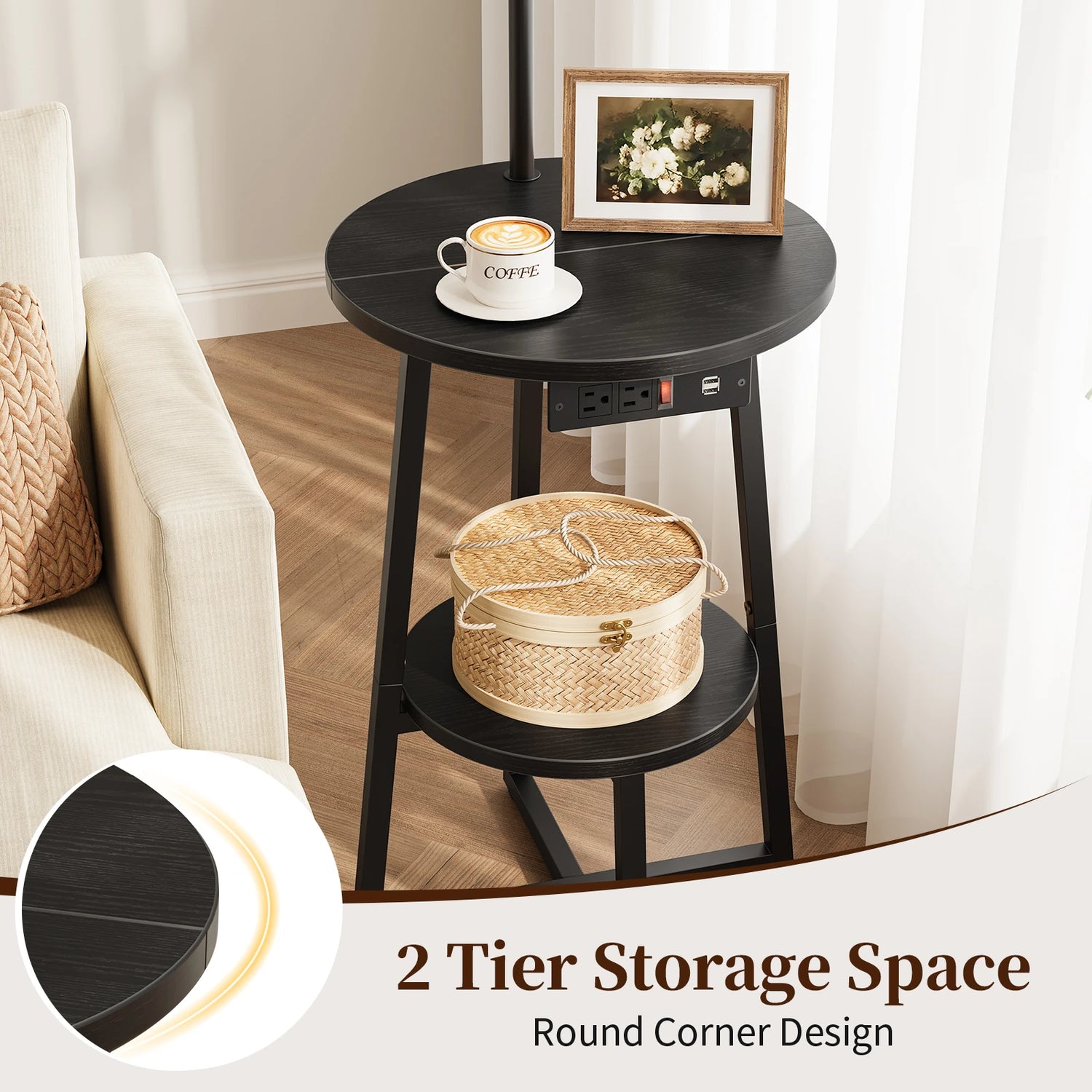 Maliowa Floor Lamp with Table, Attached End Table with Dimmable Lamp &amp; Charging Station, Side Table Lamps for Living Room Bedroom
