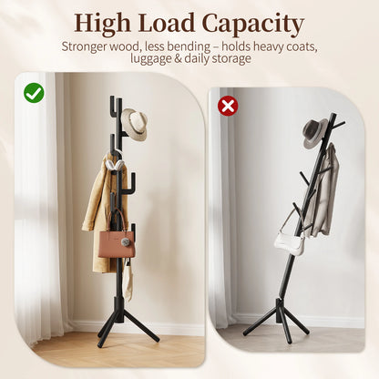 Maliowa Solid Wood Coat Rack Freestanding, Cactus Coat Tree with 8 Hooks for Jacket, Hat, Clothes, Coat Hanger Stand for Hall, Entryway, Bedroom