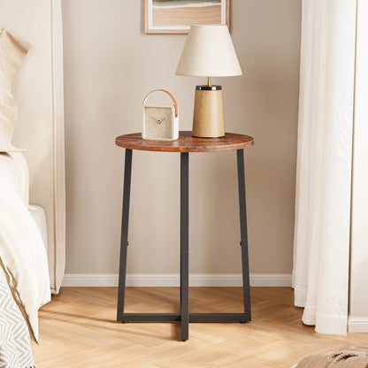 Round Side Table for Small Spaces, Small Table with Metal Legs,Accent End Tables for Living Room Bedroom,Reddish Brown