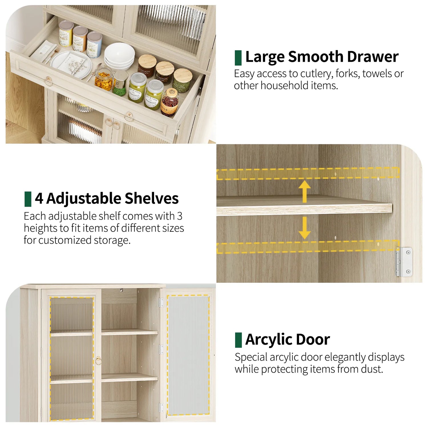 Curlaky 72" Kitchen Pantry Cabinet with Doors and Adjustable Shelves, Tall Kitchen Pantry Storage Cabinet with Drawers, Wood Food Storage Cabinets, Freestanding Cupboard for Dining Room, Living Room