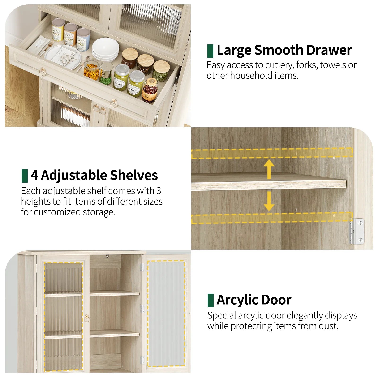 Curlaky 72" Kitchen Pantry Cabinet with Doors and Adjustable Shelves, Tall Kitchen Pantry Storage Cabinet with Drawers, Wood Food Storage Cabinets, Freestanding Cupboard for Dining Room, Living Room