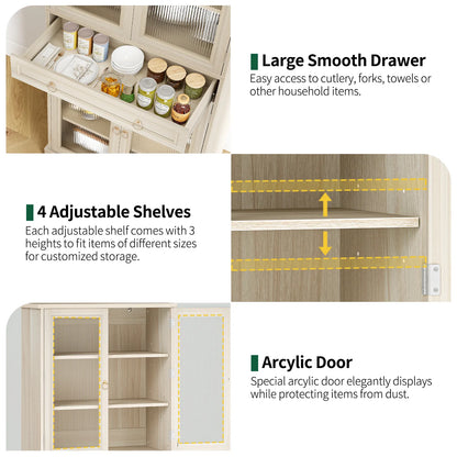 Curlaky 72" Kitchen Pantry Cabinet with Doors and Adjustable Shelves, Tall Kitchen Pantry Storage Cabinet with Drawers, Wood Food Storage Cabinets, Freestanding Cupboard for Dining Room, Living Room
