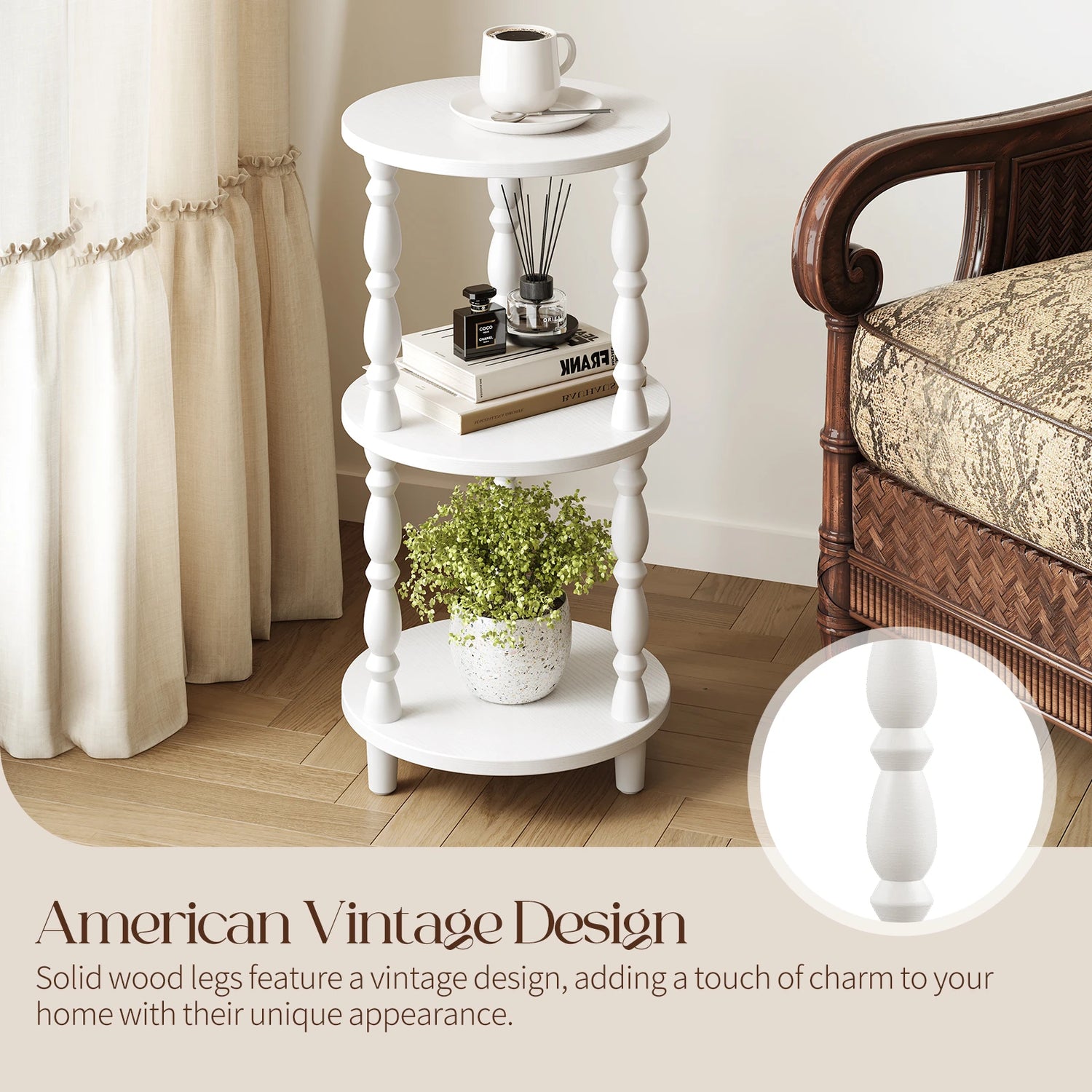 Maliowa 3-Tier Side Table, Small Round End Table for Living Room Bedroom, Accent Table Narrow Nightstand with Storage Shelf