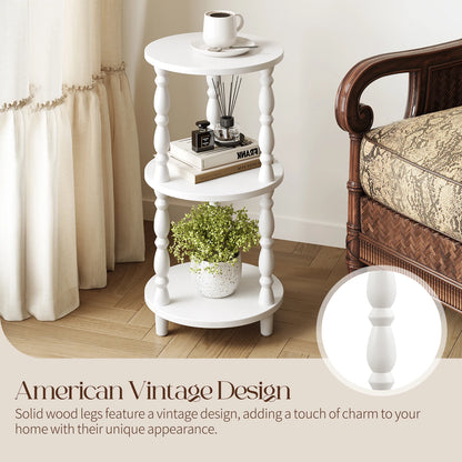 Maliowa 3-Tier Side Table, Small Round End Table for Living Room Bedroom, Accent Table Narrow Nightstand with Storage Shelf