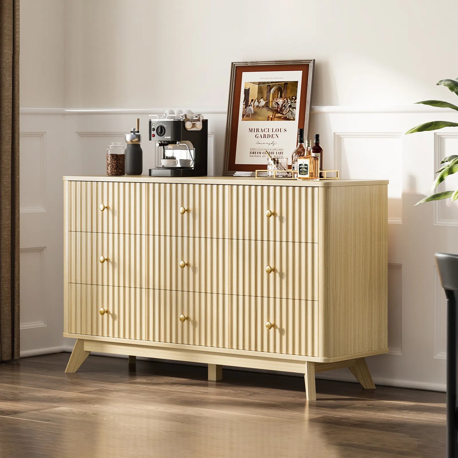 9 Drawer Dresser for Bedroom, Fluted Wood Dresser for Storage, Mid Century Modern Dressers &amp; Chests of Drawers for Closet Living Room Entryway