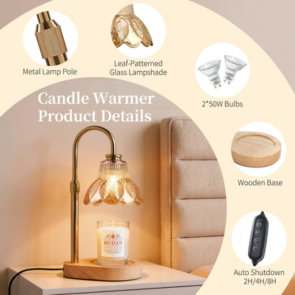 Maliowa Candle Warmer Lamp with Timer Dimmable, Electric Candle Warmer with Adjustable Height, Gifts for Women Mother&