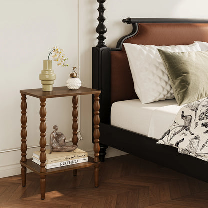 Maliowa 2-Tier Side Table, Small End Table for Living Room Bedroom with Storage Shelf, Vintage Accent Table Nightstand with Spindle Legs
