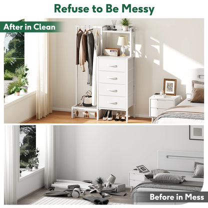Yoob Small Dresser with Hanging Rack - Small Closet with 4 Fabric Storage Drawers, Chest of Drawer for Bedroom Entryway Dorm
