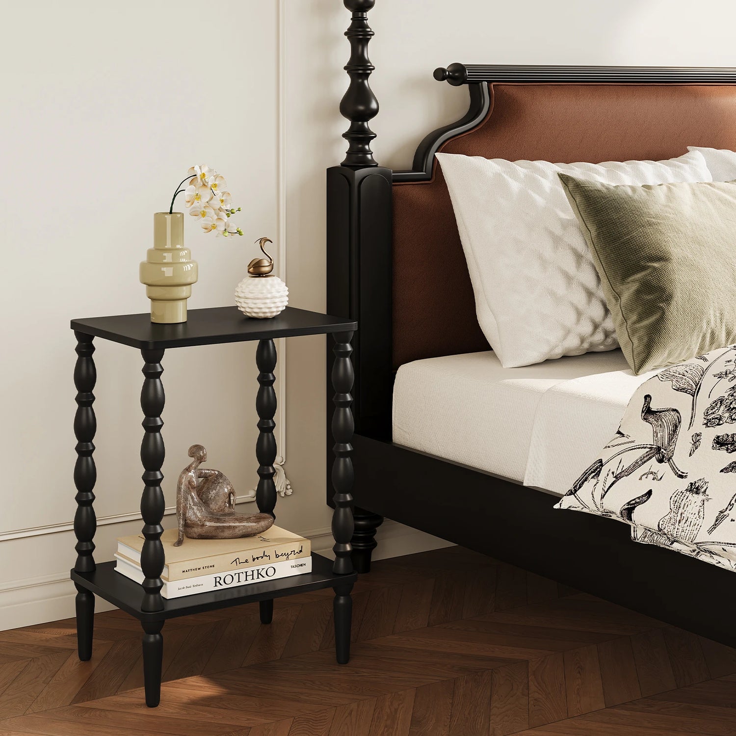 Maliowa 2-Tier Side Table, Small End Table for Living Room Bedroom with Storage Shelf, Vintage Accent Table Nightstand with Spindle Legs