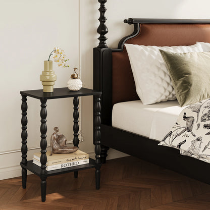 Maliowa 2-Tier Side Table, Small End Table for Living Room Bedroom with Storage Shelf, Vintage Accent Table Nightstand with Spindle Legs