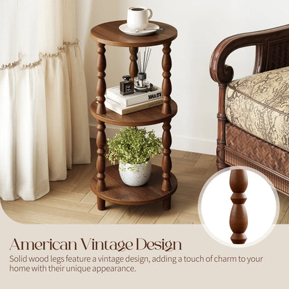 Maliowa 3-Tier Side Table, Small Round End Table for Living Room Bedroom, Accent Table Narrow Nightstand with Storage Shelf