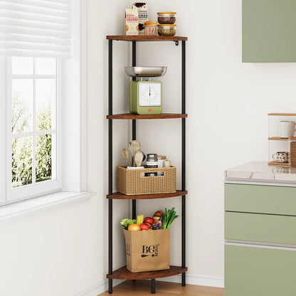 4-Tier Corner Shelf Stand, 50" Tall Corner Bookshelf Display Shelf for Bedroom, Bathroom, Living Room, Berry Brown