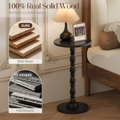 Maliowa Small Side Table, Round End Tables with Solid Wood Leg, Accent Drink Table for Living Room Bedroom Small Spaces