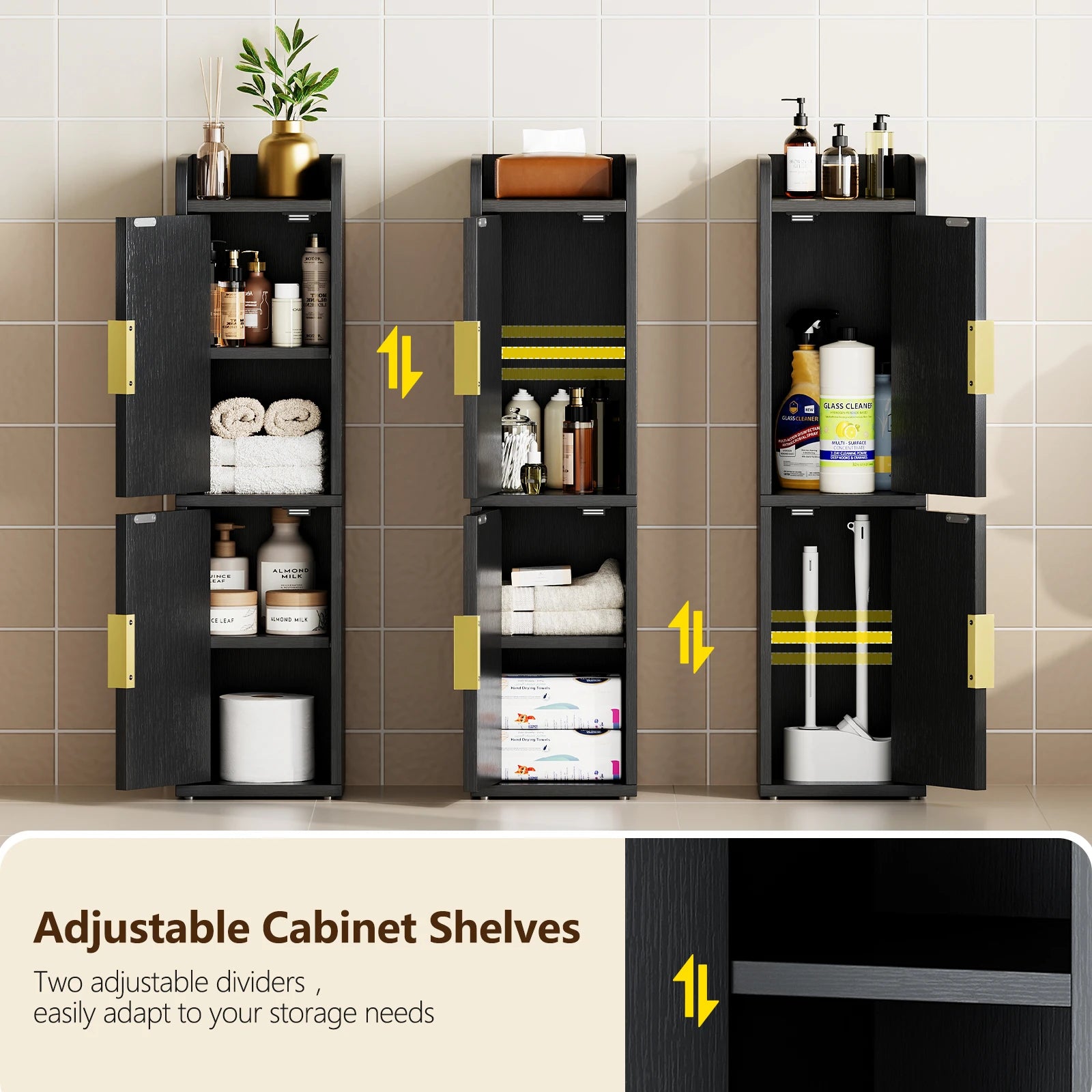 Maliowa Small Bathroom Storage Cabinet, Narrow Toilet Paper Storage Cabinet with 2 Doors &amp; Adjustable Shelves, Slim Storage Cabinets for Small Space