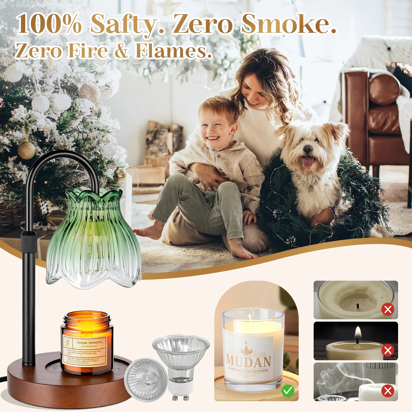 Maliowa Candle Warmer Lamp with Timer &amp; Dimmer - Adjustable Height Electric Candle Warmer, Gift for Women, Birthdays &amp; Housewarmings