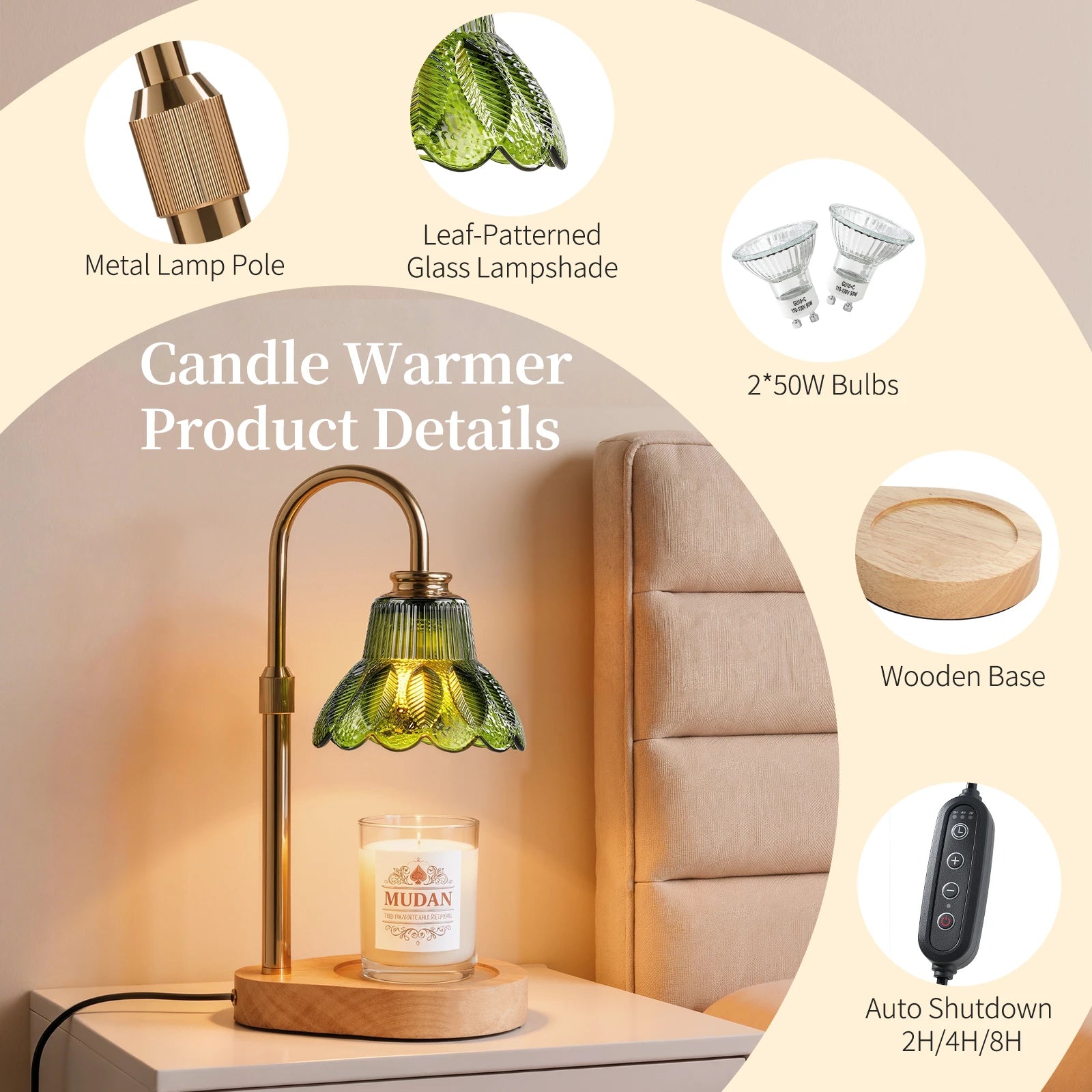 Maliowa Candle Warmer Lamp with Timer Dimmable, Electric Candle Warmer with Adjustable Height, Gifts for Women Mother&