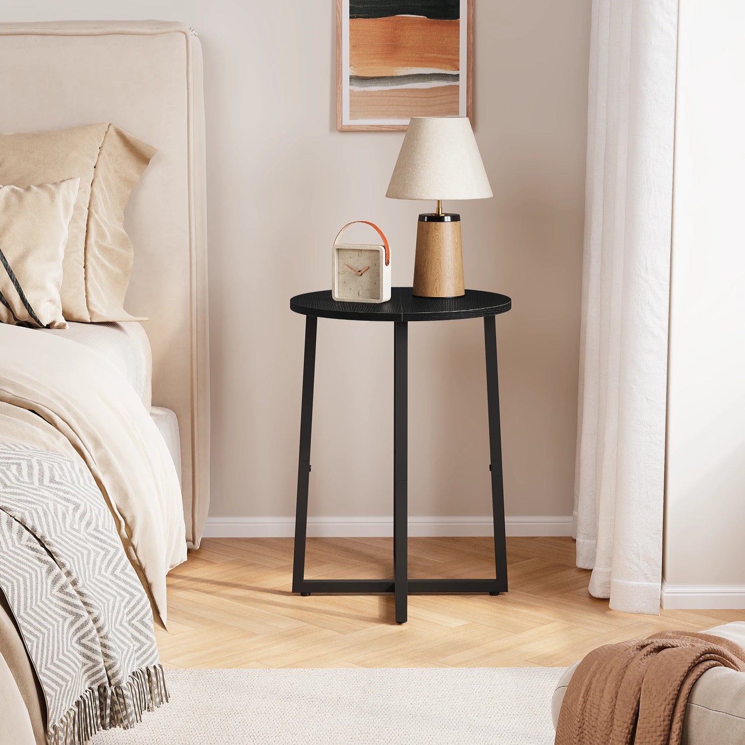 Small End Table for Living Room Bedroom, Round Side Table with Metal Legs, Accent Table for Small Spaces
