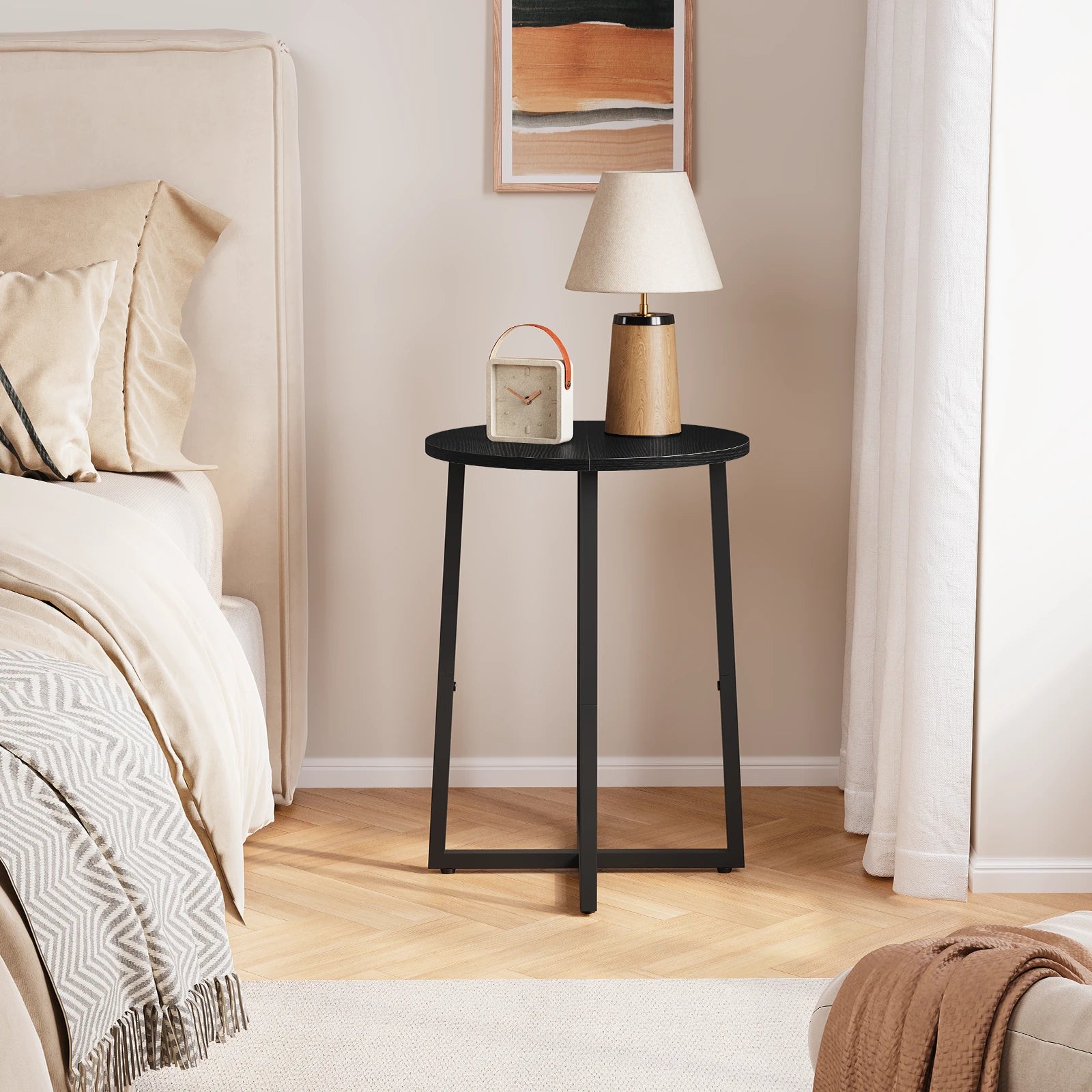 Small End Table for Living Room Bedroom, Round Side Table with Metal Legs, Accent Table for Small Spaces