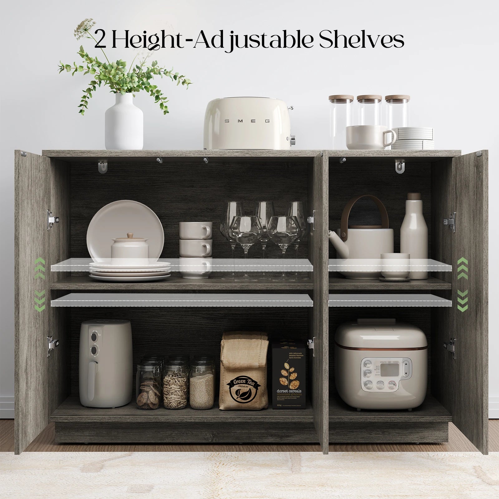 CURLA Sideboard Buffet Cabinet with Storage, 47" Fluted Coffee Bar Cabinet with Adjustable Shelves, Accent Sideboard Cabinet for Living Room Kitchen