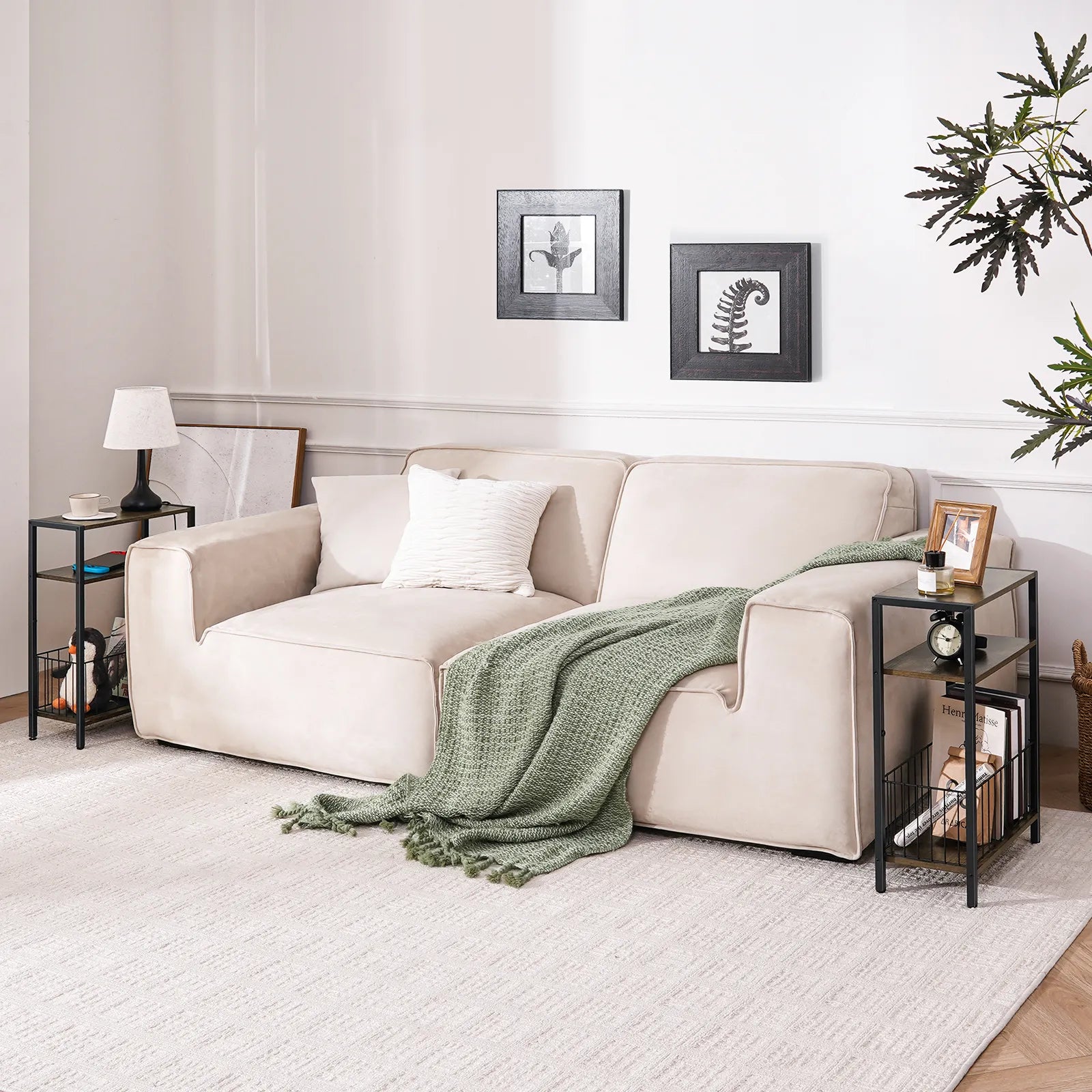Yoob Narrow Side Table with Storage Basket, Small End Table for Small Spaces, Skinny End Tables Living Room Bedroom Office, 3 Tier Slim Nightstand