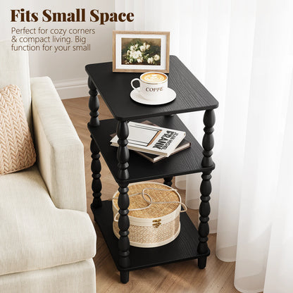 Maliowa Small Side Table with 3-Tier Shelf, Narrow Wood End Table for Small Spaces, Living Room Bedroom