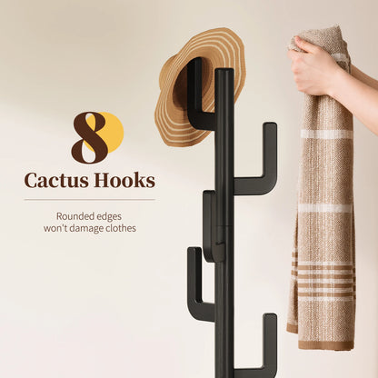 Maliowa Solid Wood Coat Rack Freestanding, Cactus Coat Tree with 8 Hooks for Jacket, Hat, Clothes, Coat Hanger Stand for Hall, Entryway, Bedroom