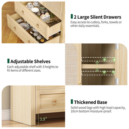 71" Tall Arched Kitchen Pantry Storage Cabinet, Food Pantry Cabinet Bookshelf with 2 Drawers, Wood Storage Cabinets with Door for Dining Room, Living Room