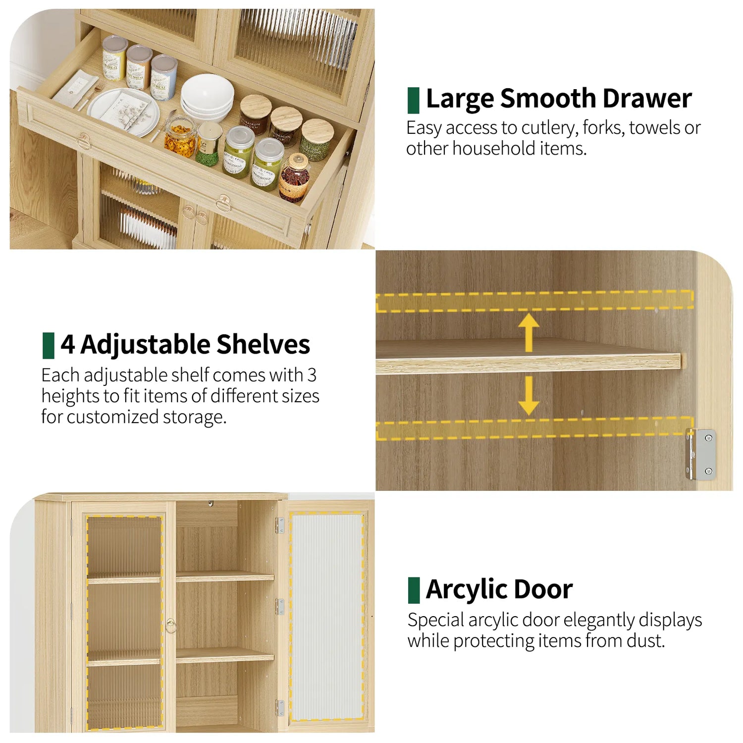 Curlaky 72" Kitchen Pantry Cabinet with Doors and Adjustable Shelves, Tall Kitchen Pantry Storage Cabinet with Drawers, Wood Food Storage Cabinets, Freestanding Cupboard for Dining Room, Living Room
