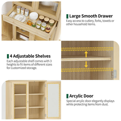 Curlaky 72" Kitchen Pantry Cabinet with Doors and Adjustable Shelves, Tall Kitchen Pantry Storage Cabinet with Drawers, Wood Food Storage Cabinets, Freestanding Cupboard for Dining Room, Living Room