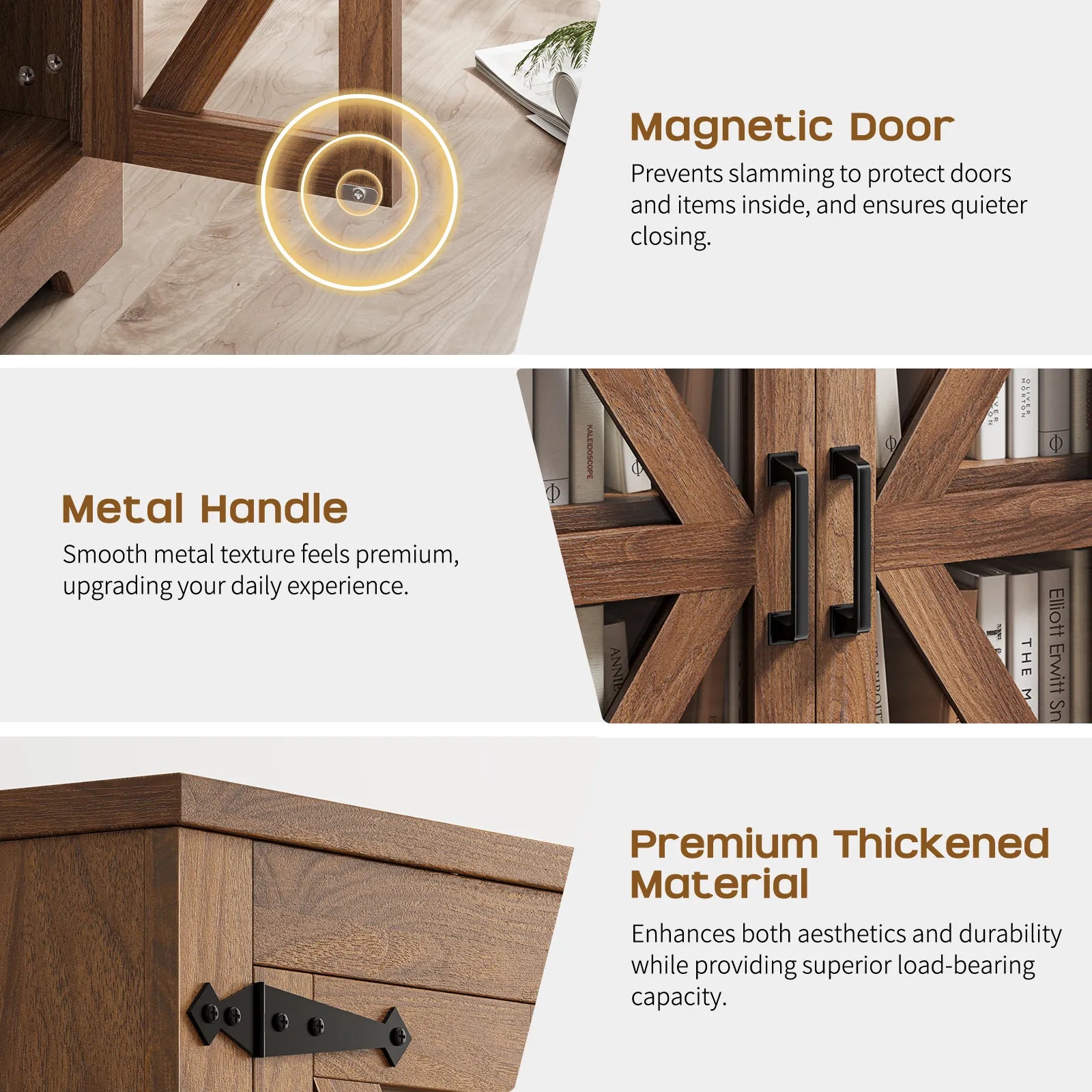 Curlaky Farmhouse Nightstand with Charging Station, Night Stand Side Table with Storage Cabinet, End Table with Adjustable Shelf, Side Tables Bedroom