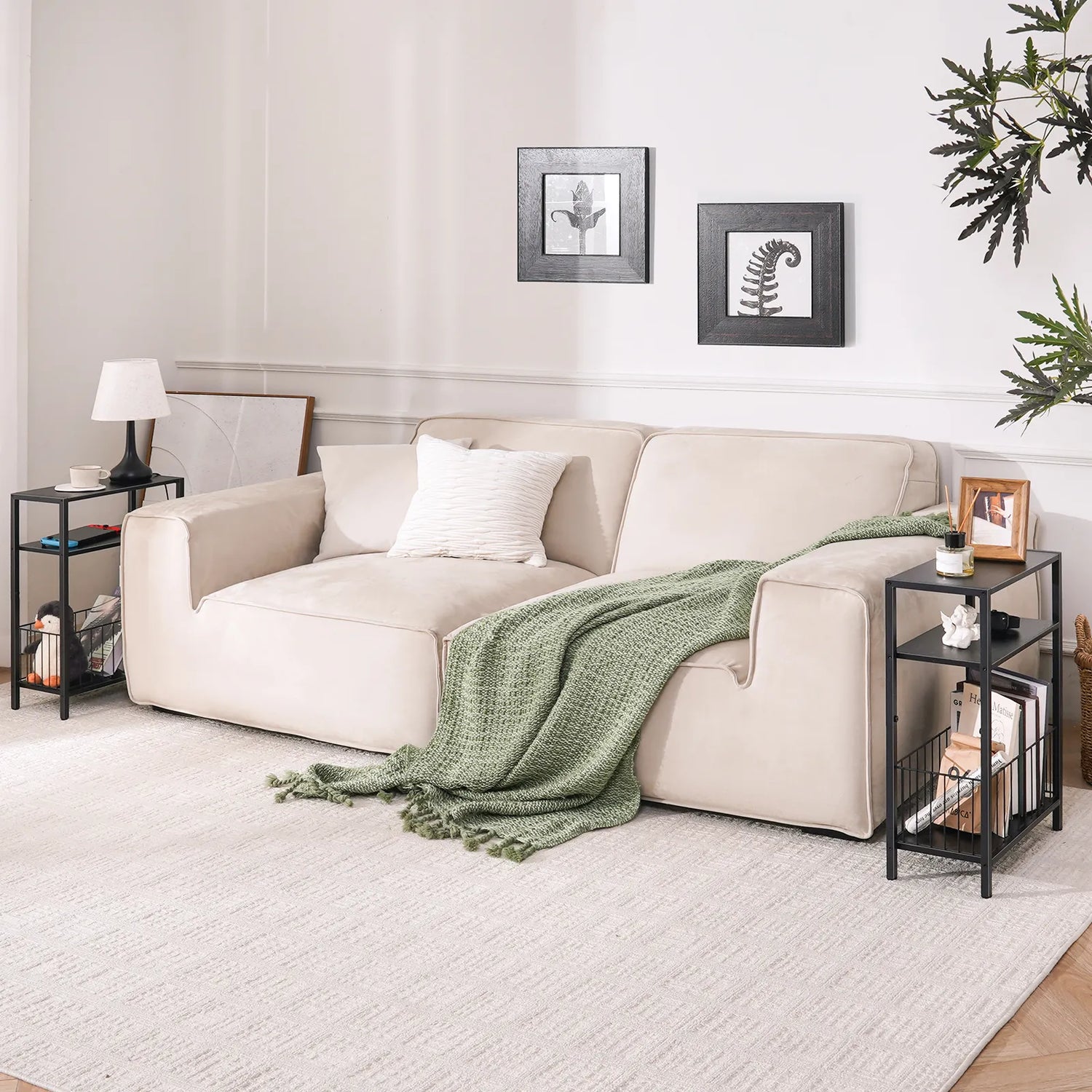 Yoob Narrow Side Table with Storage Basket, Small End Table for Small Spaces, Skinny End Tables Living Room Bedroom Office, 3 Tier Slim Nightstand