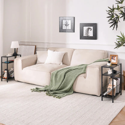 Yoob Narrow Side Table with Storage Basket, Small End Table for Small Spaces, Skinny End Tables Living Room Bedroom Office, 3 Tier Slim Nightstand