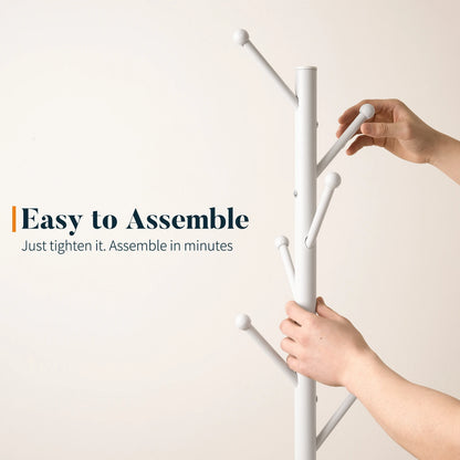 Coat Rack Freestanding with Natural Marble Base, Coat Tree with 8 Hooks, Metal Hall Tree for Jacket, Hat, Bag, Coat Hanger Stand for Entryway